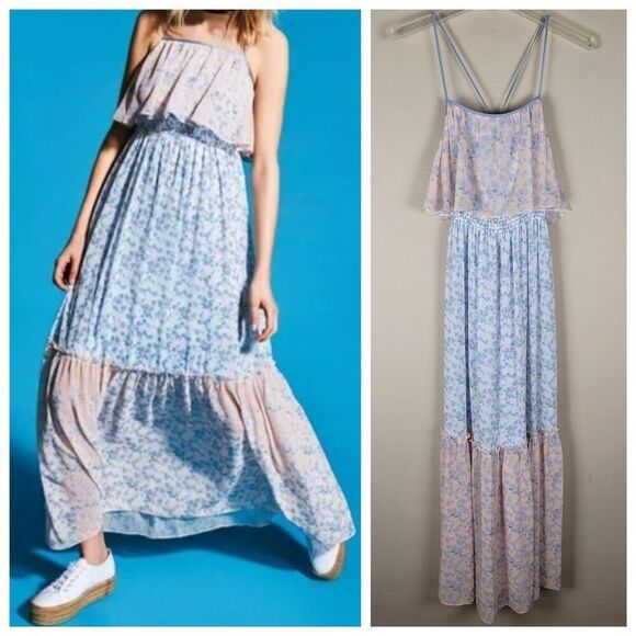 Erin Fetherston Maxi Floral Dress Spaghetti Straps Ruffle Ivory Multi Size 4 - Picture 1 of 16